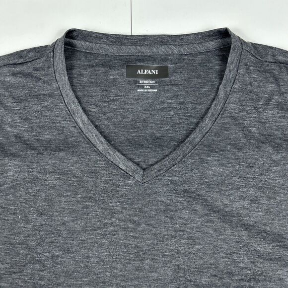 NWT ALFANI Men's Stretch T-shirt XXL Dark Textured Gray Short Sleeve  V-Neck - Picture 2 of 14